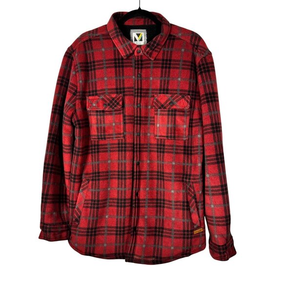 Voyager Mens Red Plaid Fleece-Lined Button-Up Shirt Jacket Size M - Picture 1 of 11